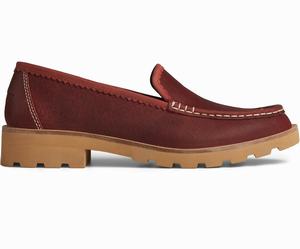 Sperry Authentic Original Leren Lug Loafers Dames Donkerrood | 561FNWMJS