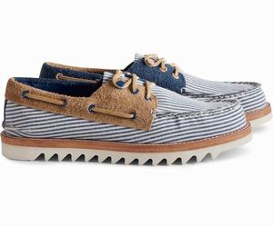 Sperry Cloud Authentic Original Seersucker 3-Eye Bootschoenen Heren Donkerblauw | 204DZEYSH