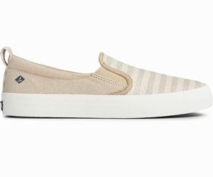 Sperry Crest Twin Gore Sneakers Dames Wit / Bruin | 761ZQYNOE