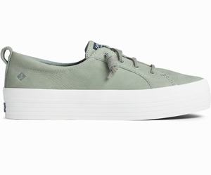 Sperry Crest Vibe Platform Leren Sneakers Dames Groen | 719IKXDYL