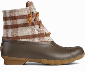 Sperry Saltwater Wool Plaid Regenlaarzen Dames Bruin / Gekleurd | 362VSRIAX