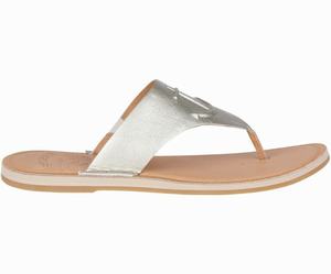 Sperry Seaport Leren Teenslippers Dames Zilver | 028EQDCVS